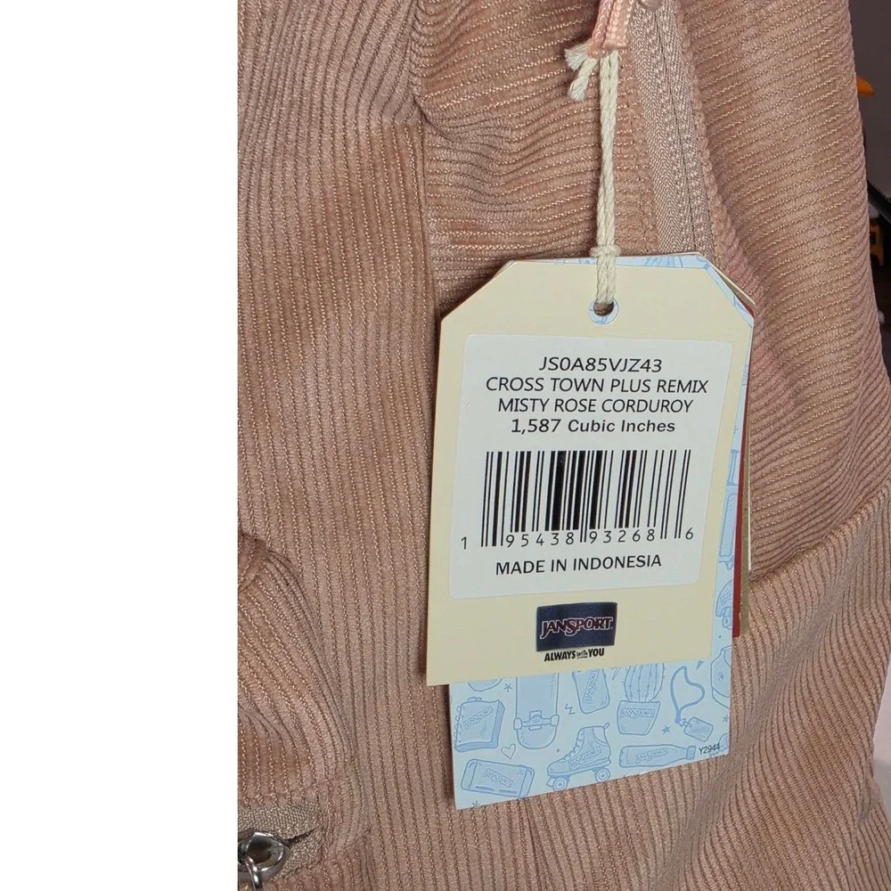 JanSport Cross Town Plus Remix Misty Rose Corduroy Backpack 15in Laptop